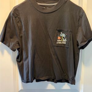 Volcom Black Crop Top with Tropical Pocket